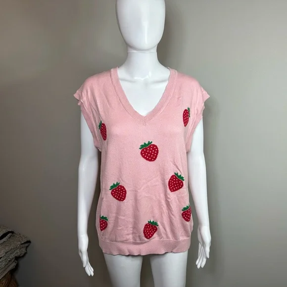 Hot Topic Strawberry Print Knit Sweater Vest - Picture 3 of 6